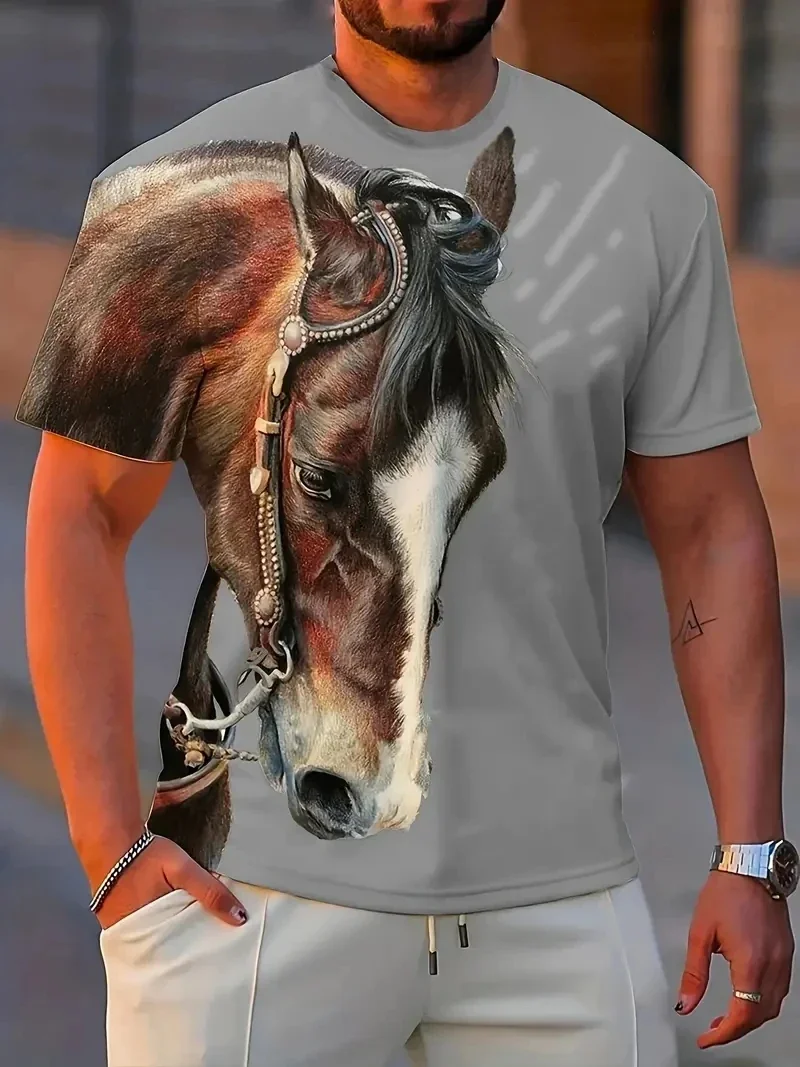 

3d Print Horse Men's Graphic Design O-Neck Novel T-shirt Casual Comfy Tees T Shirts For Summer Men Oversized Clothing