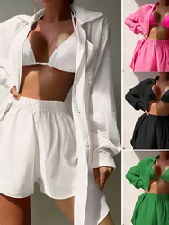 2024 Summer Shirt Suit Beach Jacket Vacation Sun Protection Clothing Loose Sun Protection Suit Swimsuit Women Bikini Cover Up