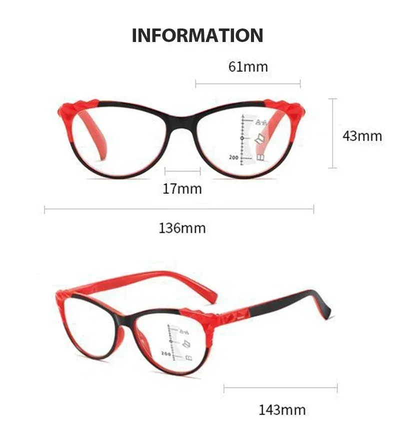 High Definition Cat Eye Progessive Reading Eyewear Ultra Light Multifocal Presbyopia Eyeglasses Eye Protection Glasses To +4.0