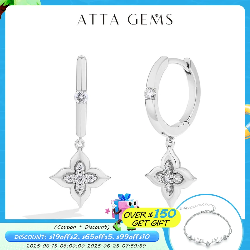 

ATTAGEMS Full Moissanite Diamond Earring Set for Women D VVS1 S925 Sterling Silver Gold Plated Wedding Jewelry Gift High Quality