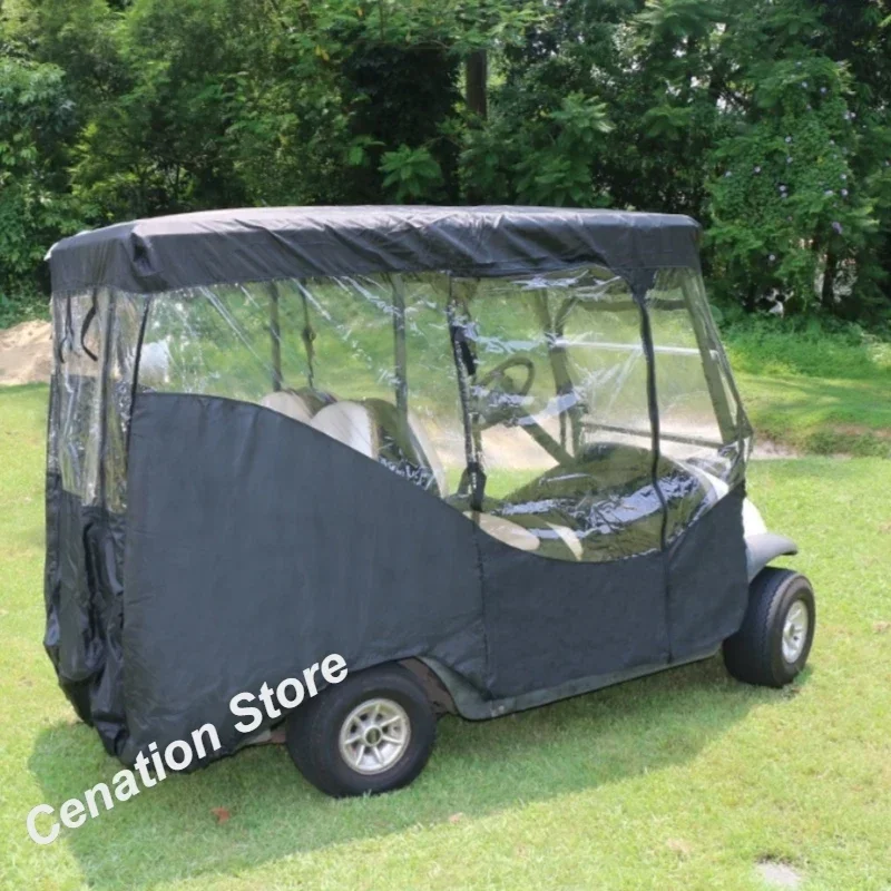 4 Seater Car Cover Golf Cart Rain Curtain Anti-dust Rainproof Sunscreen Outdoor Camping Oxford Transparent PVC Tent Black/Brown