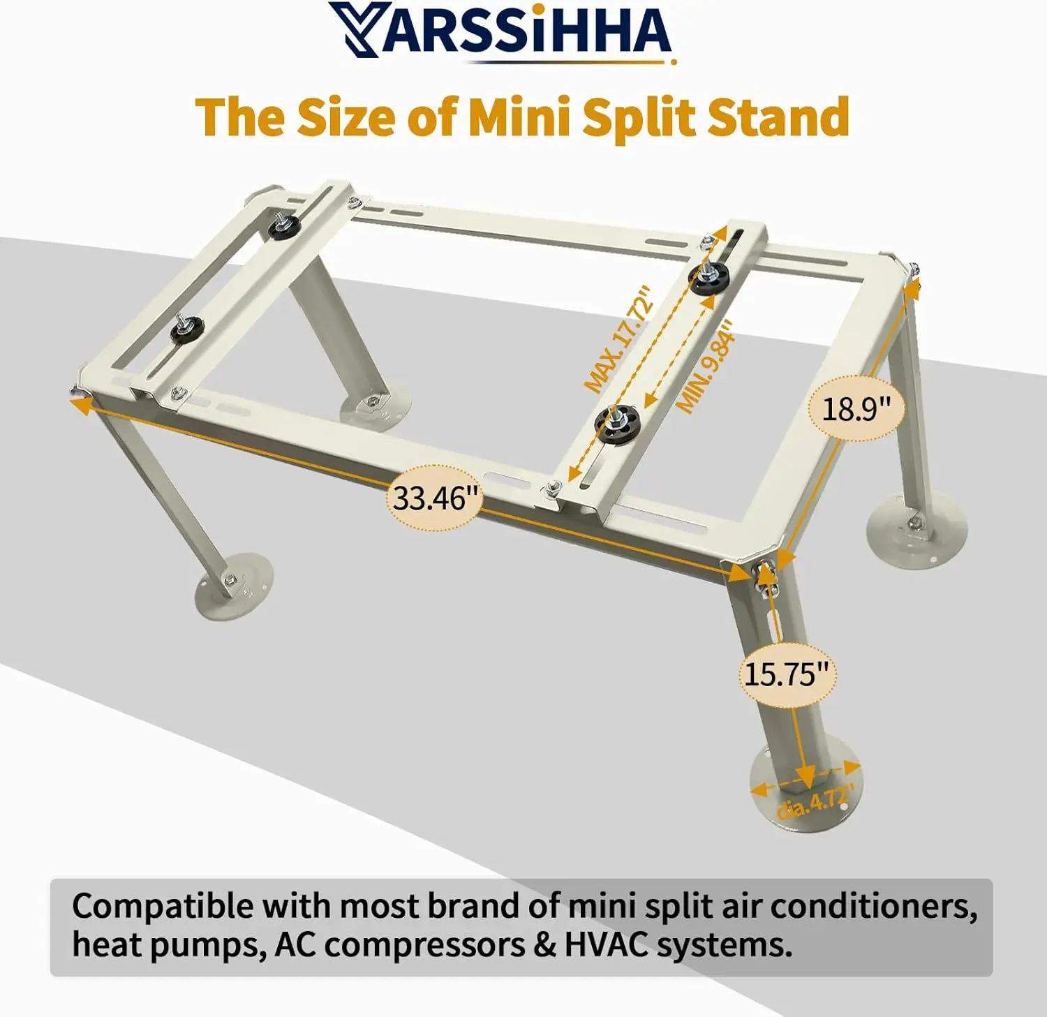 Mini Split Ground Stand for 9000-36000 BTU Ductless Air Conditioners Heat Pumps, Heavy Duty Adjustable Stand, Max Load: 440LBS