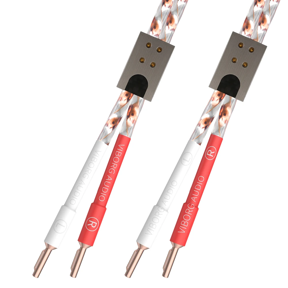 Pair Viborg VS903 DYNAMIC PERFORMANCE Series 17AWG twist solid Flat copper speaker cable with VB401 Pure Copper banana plug