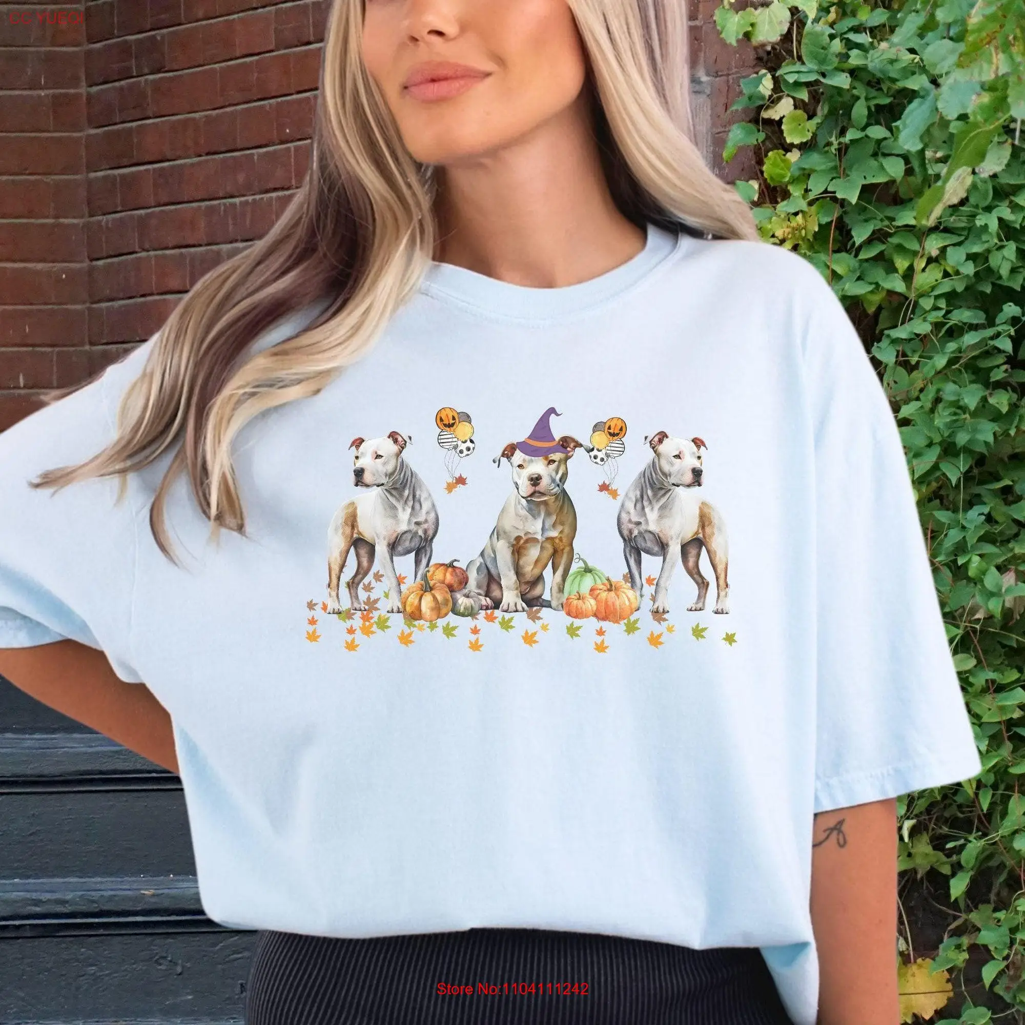 Comfort Colors Pitbull T Shirt Halloween Pit Bull Cute Fall s Lover Mom long or short sleeves