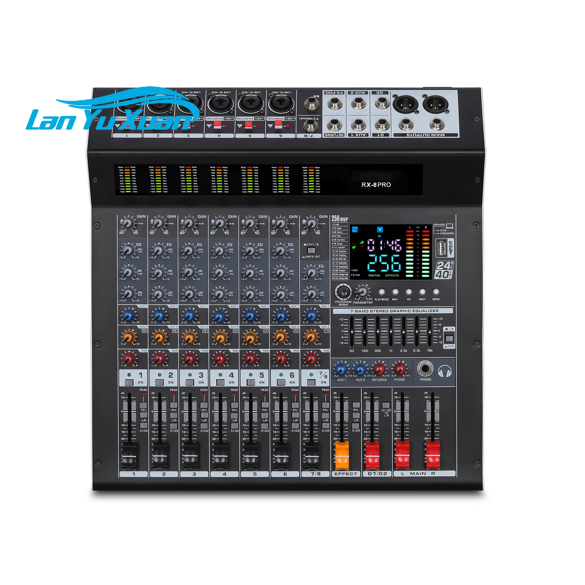 

RX8/RX12 8/12 Channel Dj Mixer Built-in 256 DSP Digital Reverb Effects Professional Digital Audio Mixer