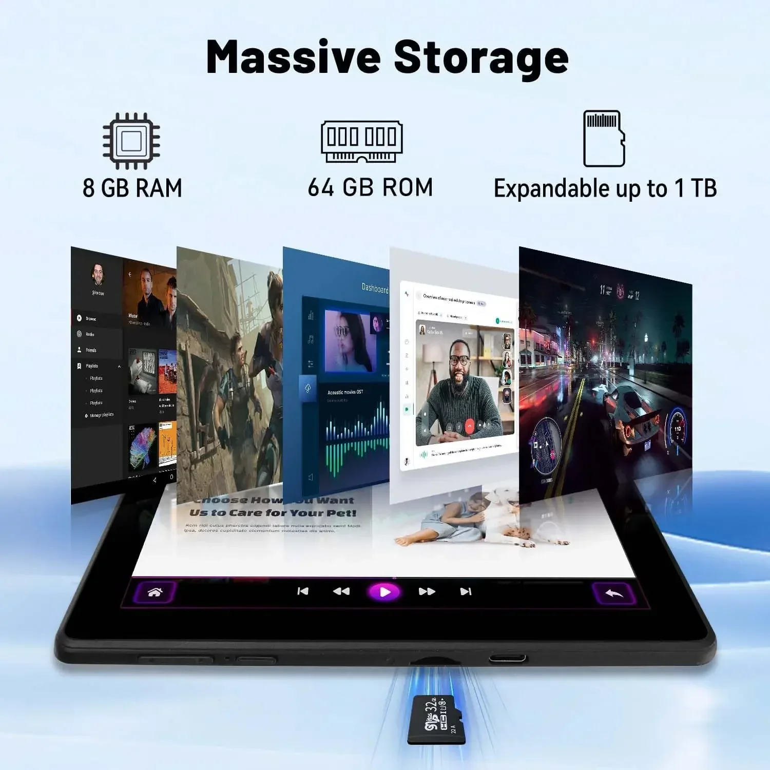 태블릿 10인치 안드로이드 14 옥타코어 8GB 램 64GB 롬 1280x800 IPS 태블릿 PC WiFi6 블루투스5.3 와이드바인 L1 듀얼 카메라 스피커
