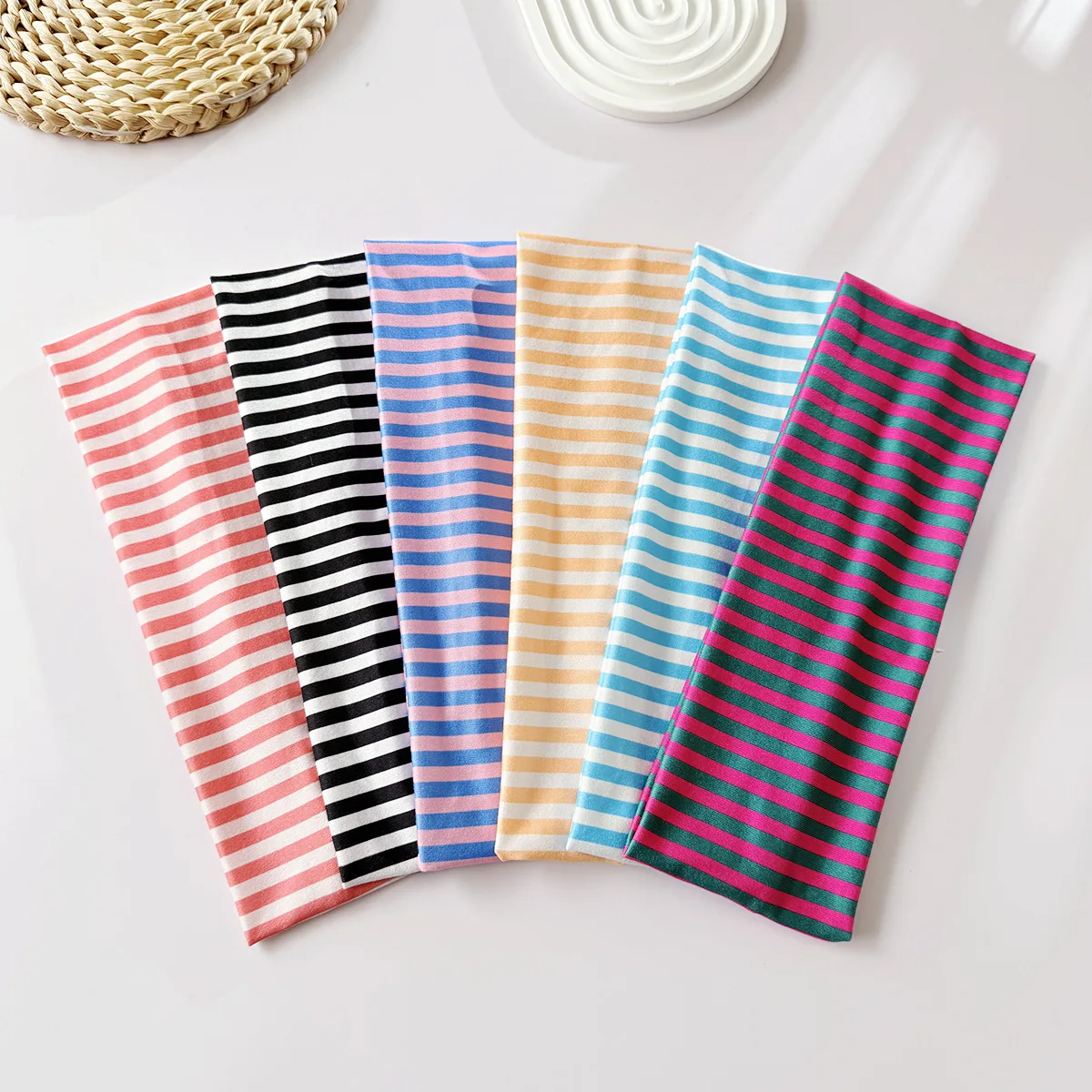 1pc Fashion Striped Wide Headband High Stretch Yoga Hair Band for Women Workout Gym Sweat Absorbing Non Slip
