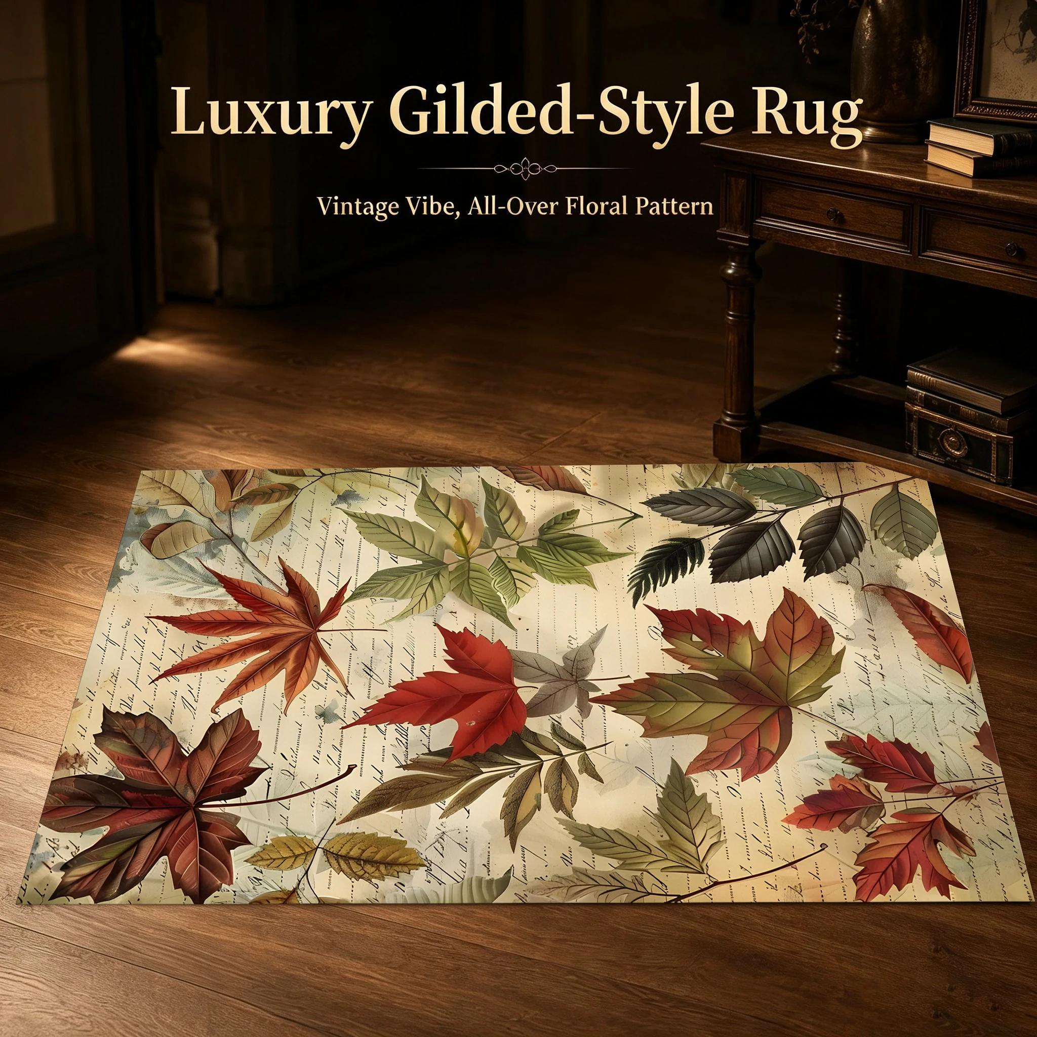 Velvet Rug Watercolor Mixed Color Autumn Leaf American Retro for Entryway Living Room Bedroom Home Decor