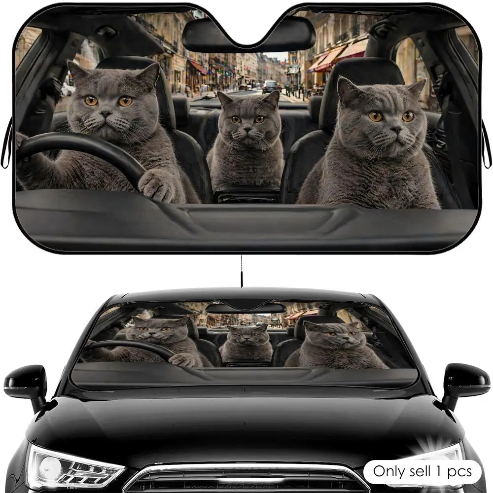 Fun British Shorthair Driving Sun Visor Foldable Universal Car Windshield Sun Shade UV Protection Heat Insulation Foldable Cover