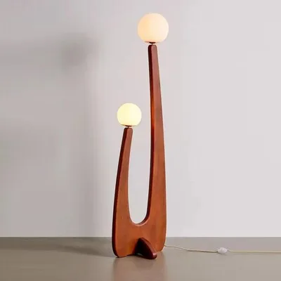 

Nordic Modern Bedroom Study Art Black Walnut Solid Wood Floor Lamp with RGB LED G9 Base Lighted Brass and Metal Shad
