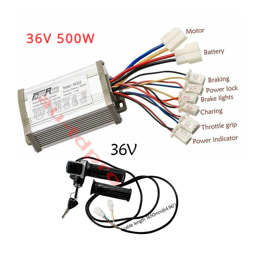 36V 500W Speed Controller Throttle Grip w/ Ignition Led Power Indicator Power Key Lock for  Electric Throttle Motorcycle Scooter