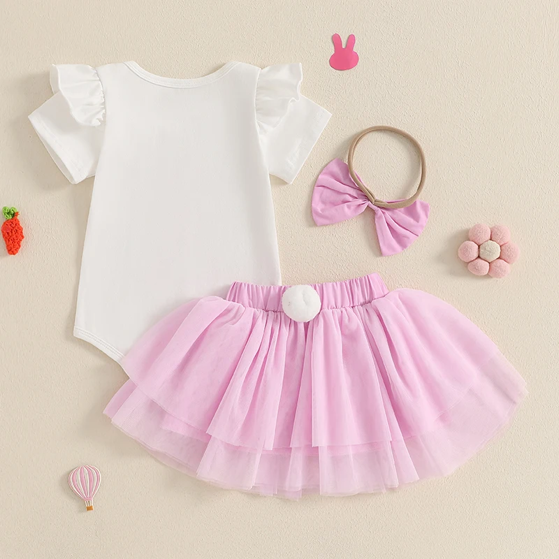 

Newborn Baby Girls My First Easter Outfit Bunny Letter Print Bodysuit+ Tutu Skirt+ Headband 2Piece Clothes Set