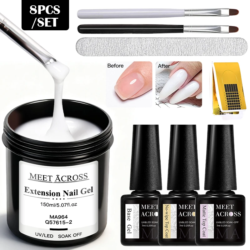 

8 шт., набор быстрого наращивания геля для ногтей, УФ-светодиодная основа, верхнее покрытие, принадлежности для ногтей, гель для самостоятельного маникюра, долговечный, легко наносится