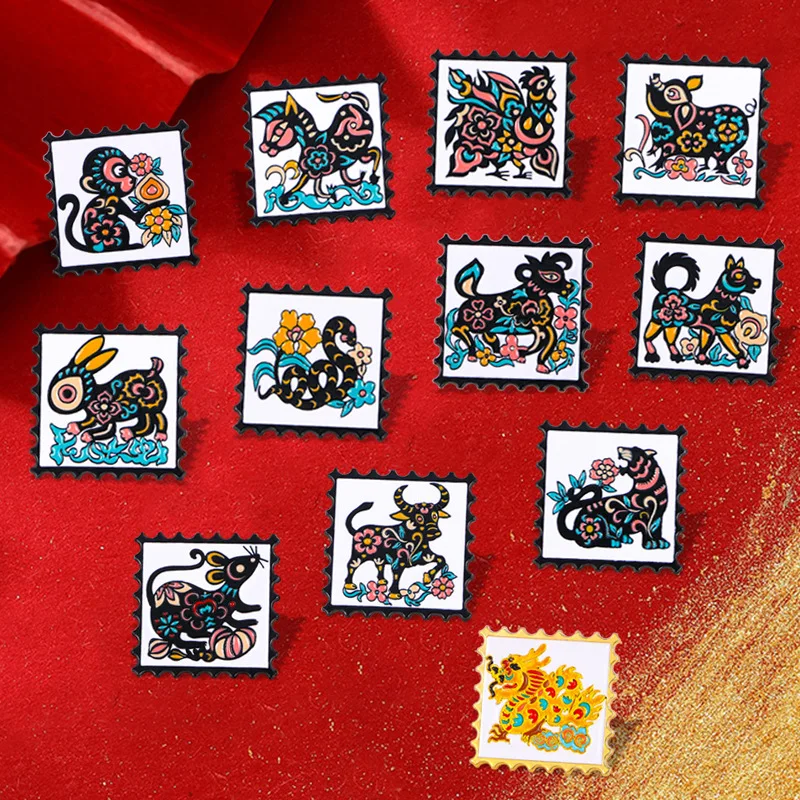 

New Cartoon Zodiac Series Badge Brooch Creative Stamps Zodiac Metal Badge New Year Bag Buckle Daily Wear