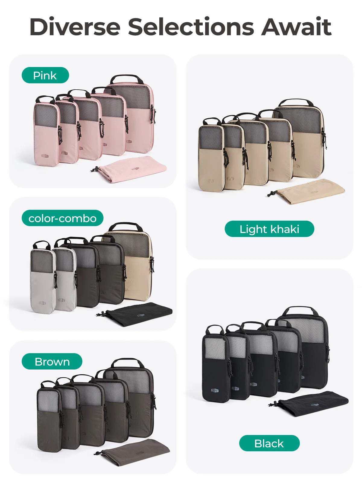 BAGSMART 6PC Compression Packing Cubes Large Capacity Travel Storage Bag Portable Luggage Organizers for Clothes