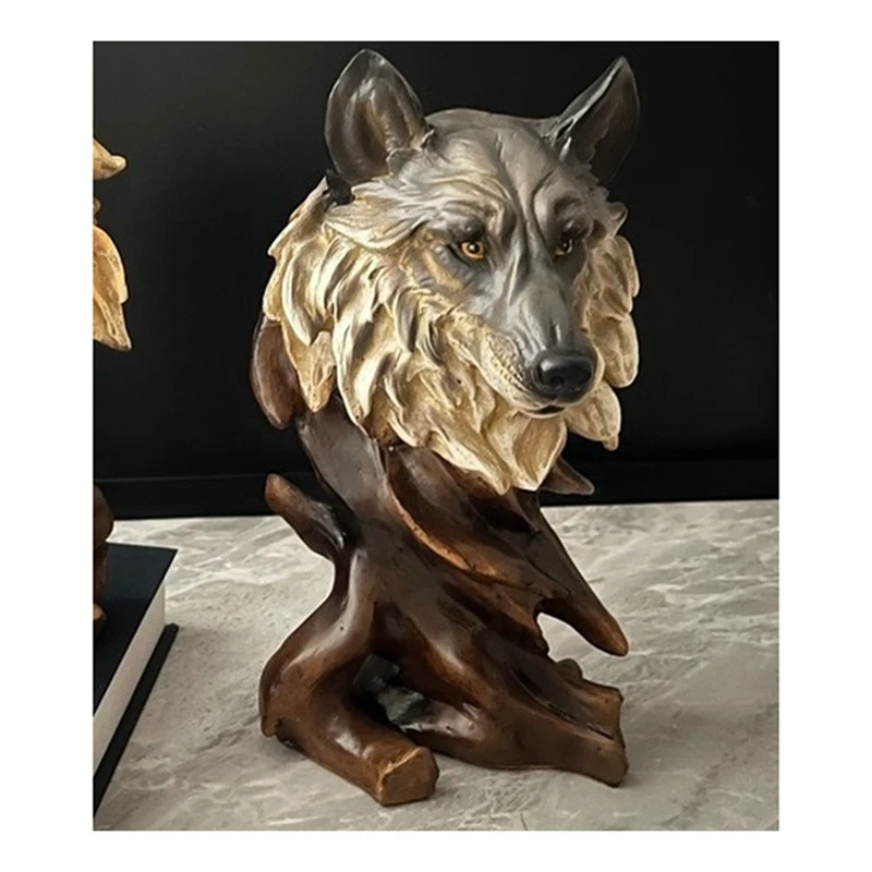 

Wolf Head Figurine Wolf Head Bust Handcarved Faux Taxidermy Forest Mountain Wildlife Sculpture