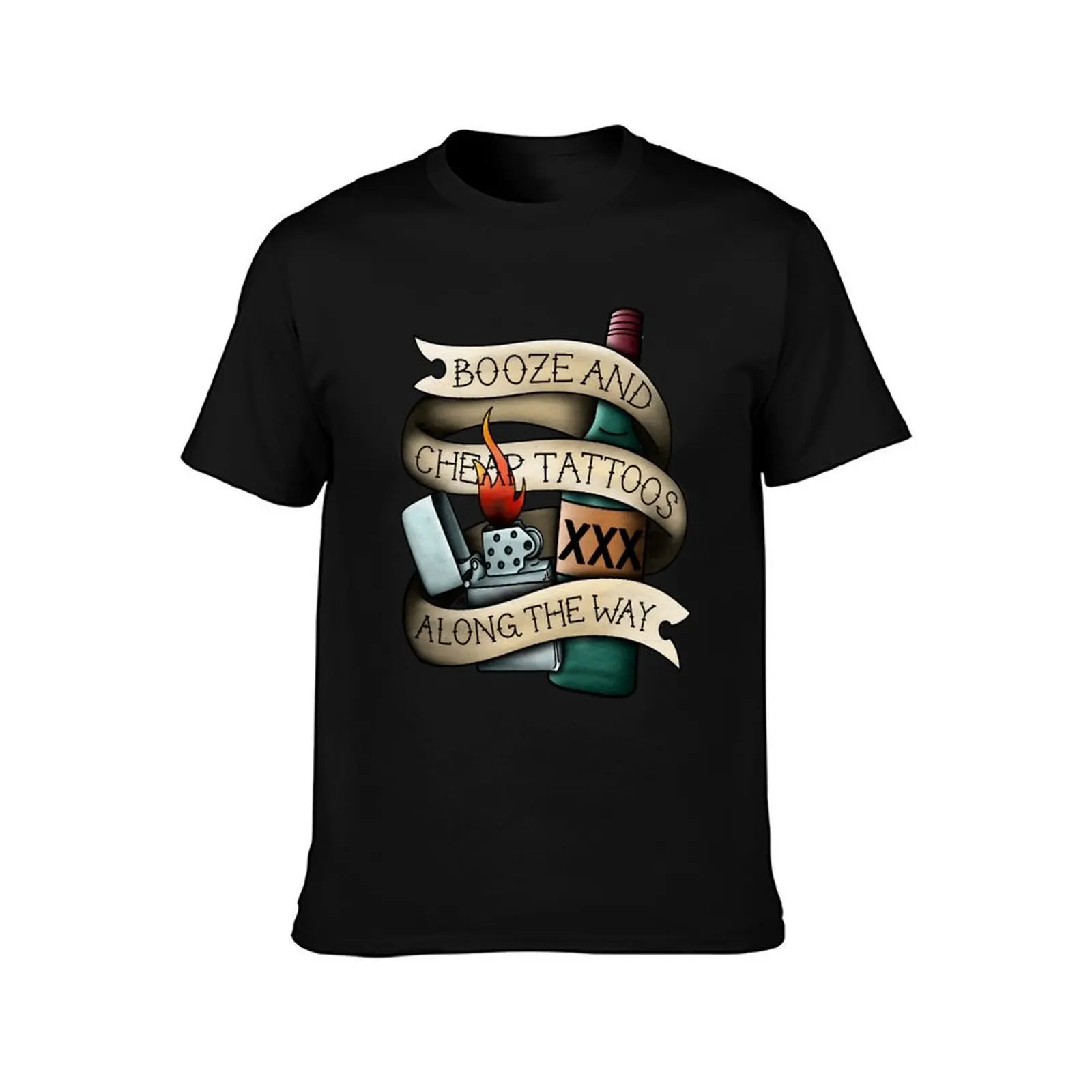 Booze _amp_ Cheap Tattoos T-Shirt Streetwear Print Tee Shirt T-Shirt