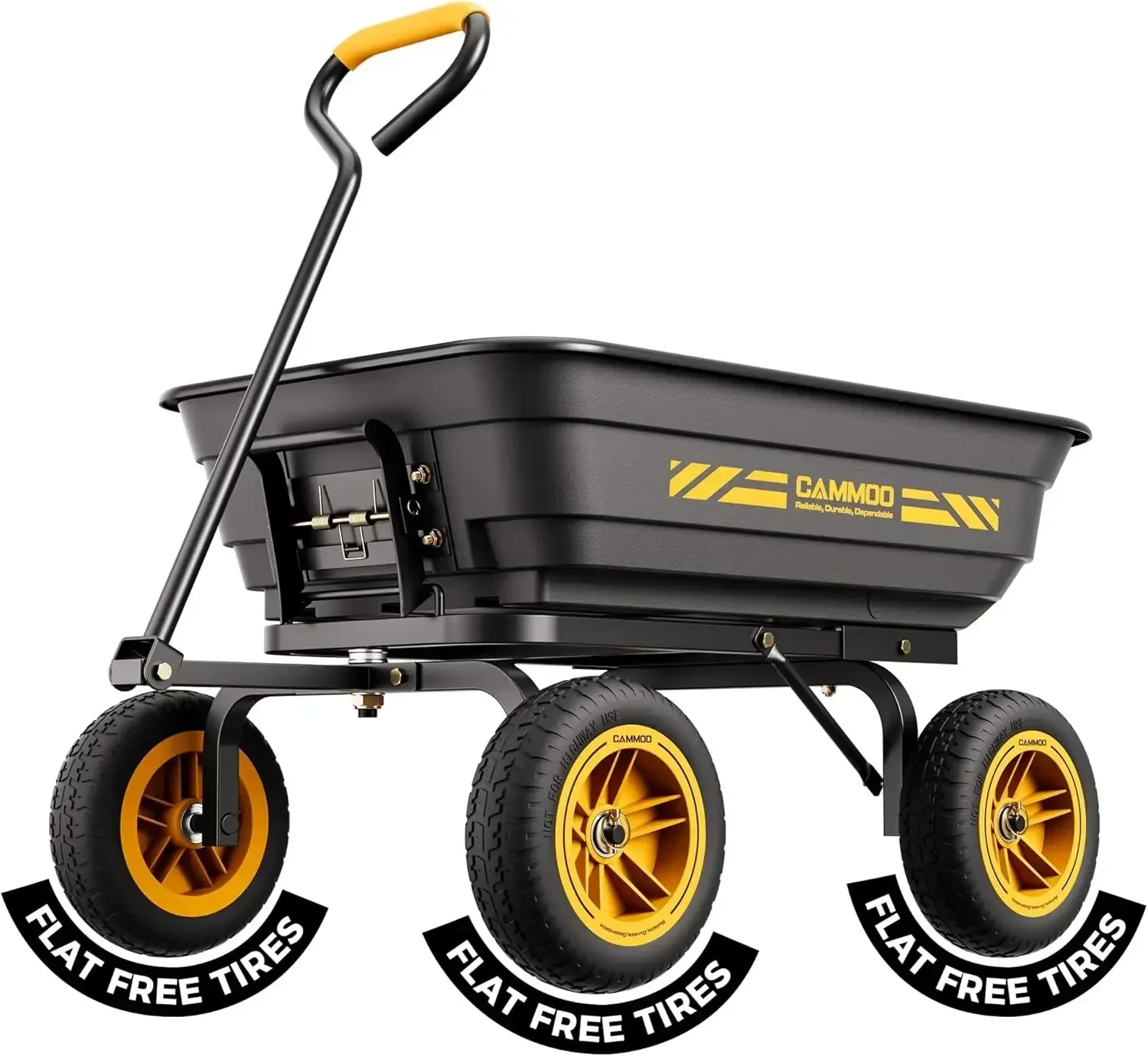 10-in NO-FLAT TIRES 600lb Heavy-Duty Garden Dump Cart 4 Cu.Ft. Utility Wagon with Quick-Release Dumping & Prime Grade 100% Virgi