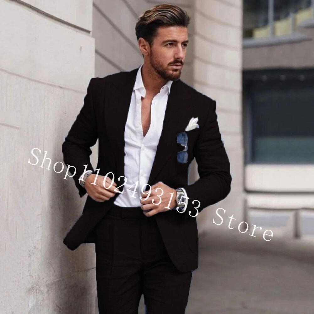 2023 New Fashion Linen Male Suits Slim Fit Casual Peak Lapel 2 Pieces Best Men Groom Wedding Party Suits Costume Homme Mariage