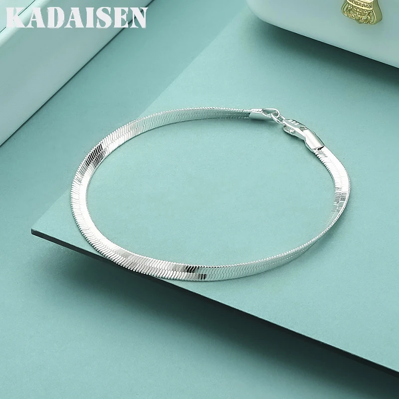 New Arrive 925 Sterling Silver 4MM Chain Bracelet For Women Men Blade  Fashion Wedding Fine Jewelry Christmas Gift 8inches