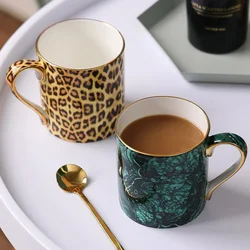 Leopard Print Bone China Coffee Cup Luxury Porcelain Tea Cup High-grade Ceramic Emerald Mug Cafe Espresso Cup Drinkware