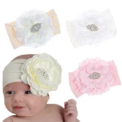 1PCS Newborn Toddler Baby Girls Headwraps Peony Flower with Rhinestone Knot Nylon Turban Headband Hair Accessories Gifts