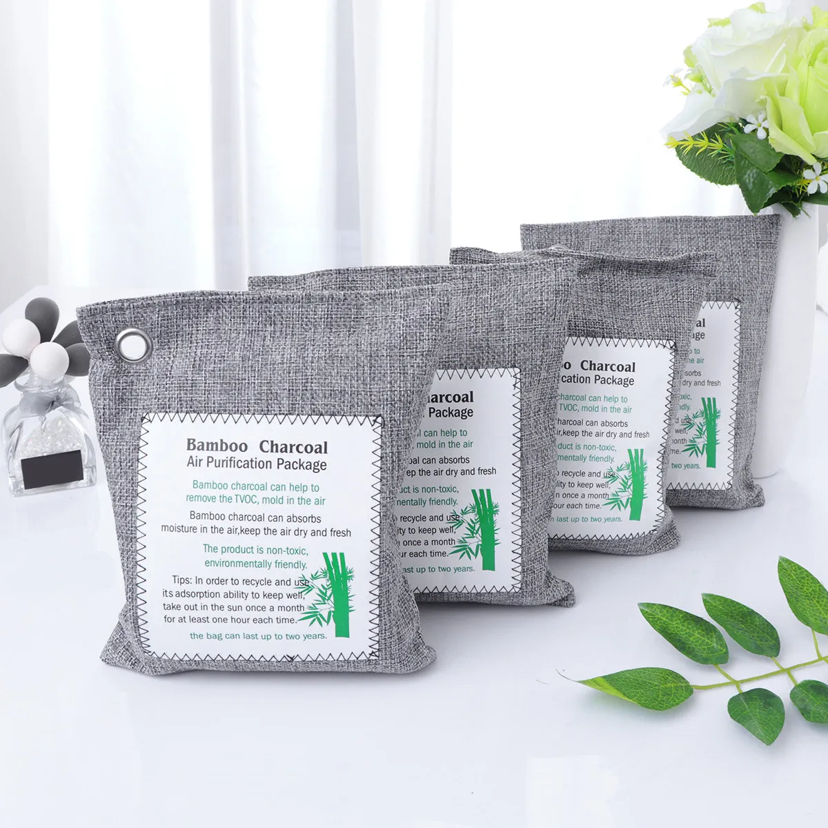 

4 шт. 200 г. Мешочки-поглотители запахов из бамбукового угля без химикатов для автомобиля, дома, холодильника, зоны для животных, от влаги, плесени и загрязнений