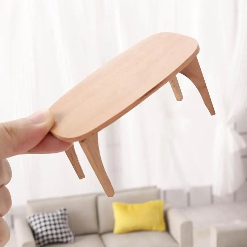 Cute Dollhouse Miniatures Cherry Wood Coffee Table Desk Model Mini Furniture Ornaments Kids Pretend Play Toy DIY Accessory Gifts