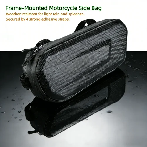 Imagen 1 del producto Bolsa Lateral para Motocicleta con Patrón de Fibra de Carbono | Estuche rígido moldeado en EVA, a prueba de salpicaduras y con diseño de cremallera contorneada