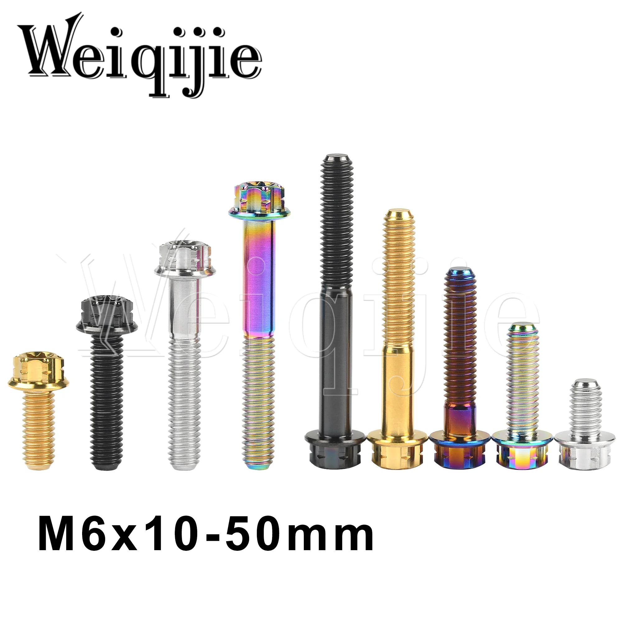 Weiqijie 6pcs Titanium Bolts M6 x10 15 20 25 30 35 40 45 50mm Torx 30 Flange Head Screws for Motorcycle