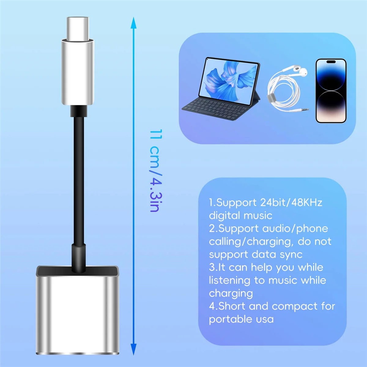 

ABKM 2 in1 Type-C to 3.5mm Headphone Jack Adaptor/Connector Charger, Earphone Aux Audio & Charge Adaptor Silver