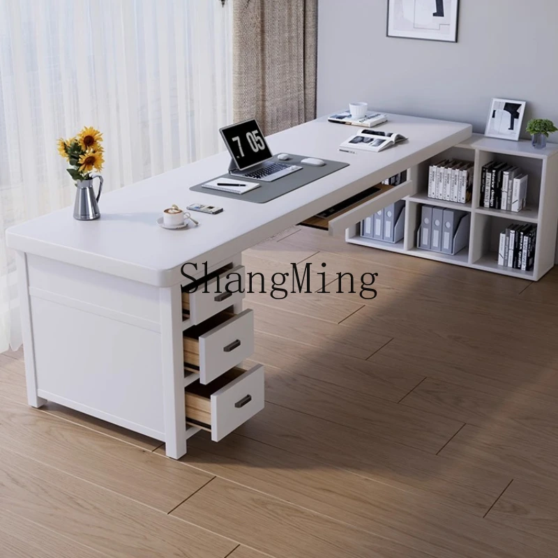 

SM long table against the wall solid wood double desk bedroom cream wind balcony office workbench