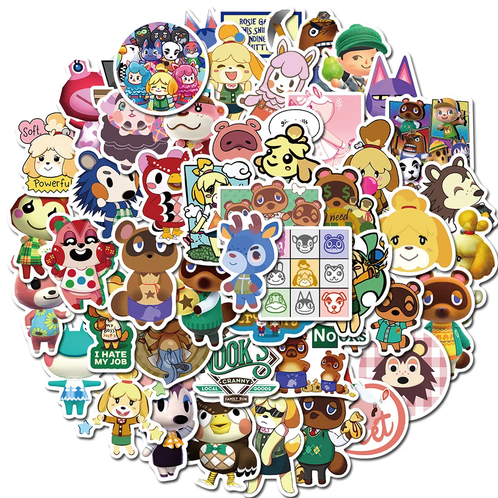 50Pcs Classic Game Animal Crossing: New Horizons Stickers Cute Cartoon Graffiti Sticker Decals for Suitcase Diary Bike
