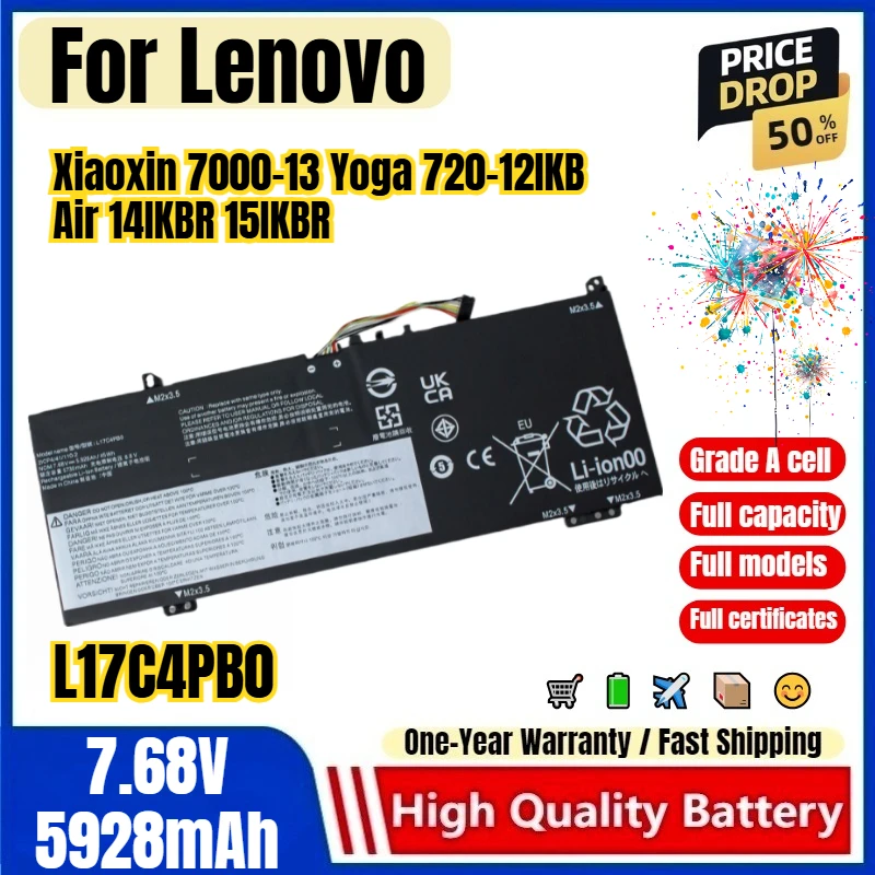 L17C4PB0 for Lenovo Xiaoxin 7000-13 Yoga 720-12IKB Air 14IKBR 15IKBR Laptop Battery High Quality Capacity Replacement Bateria