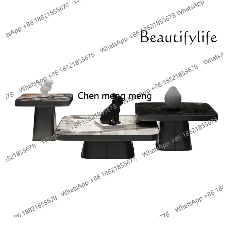 

X Italian Style Light Luxury Stone Plate Coffee Table Simple Living Room Home Combination Square Size Combined Tea TableA