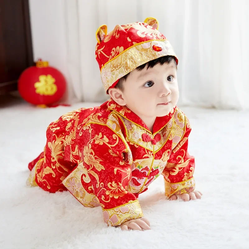 Setelan pakaian anak-anak tradisional Cina, setelan Festival Musim Semi Cina, pakaian Tahun Baru, Set kostum Fotografi satu tahun