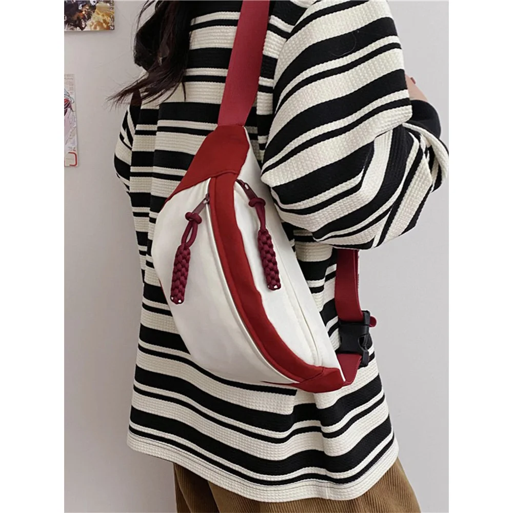 Nylon Chest Bag Women's Trendy Single Shoulder Versatile Crossbody Bag Contrasting Color Student Sports Waist Bag