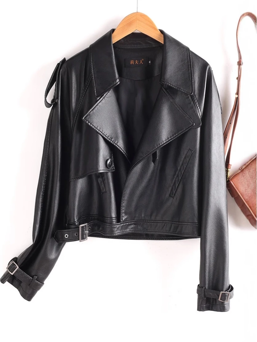 Cappotto Jaet in pelle da motociclista Faionable da donna Coreano Personali Lungo Sve con bottoni Taglio dritto Cucito Proc