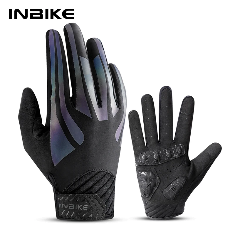 INBIKE MTB Cycling Gloves Padding Full Finger Colorful Reflective Bike Gloves Men Touch Screen Non-slip Men Bicycle Gloves MF339