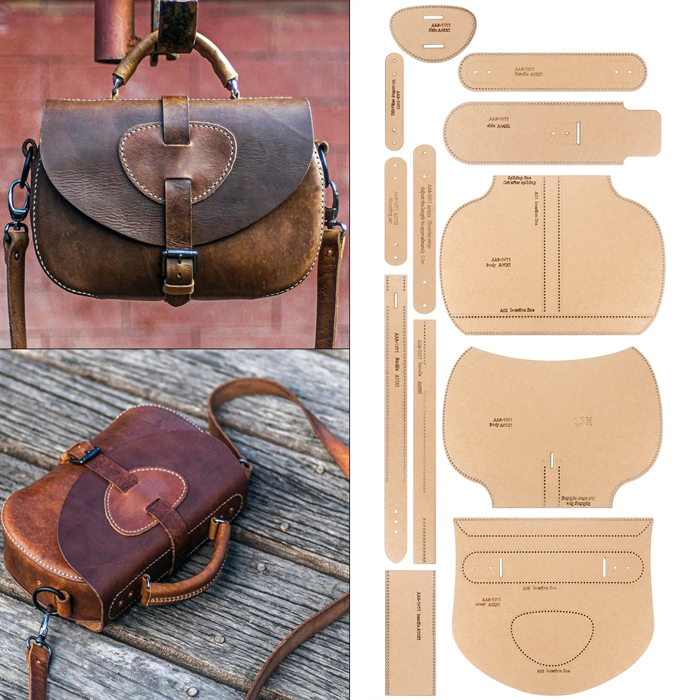 DIY Retro Shoulder Crossbody Bag Making Patterns - Kraft Paper Template, DIY Leather Crafts Hand Bags Sewing Stencils