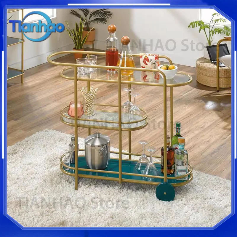 Custom Bar Cart for Hotels Rolling Beverage Cart with Wheels for Drink Service