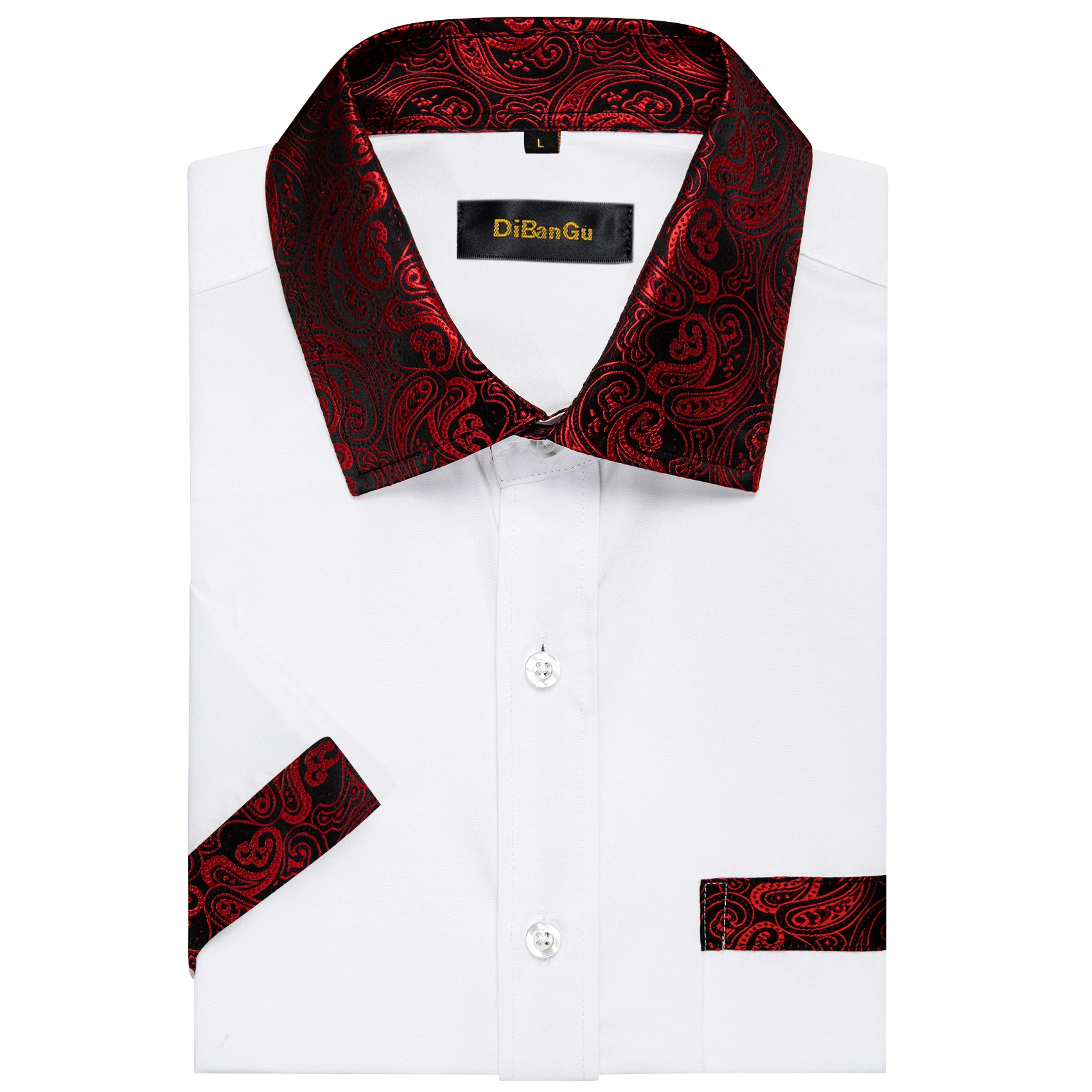 Camisas de manga corta de verano para hombres, camisa informal de Paisley negra y roja, diseño contrastante