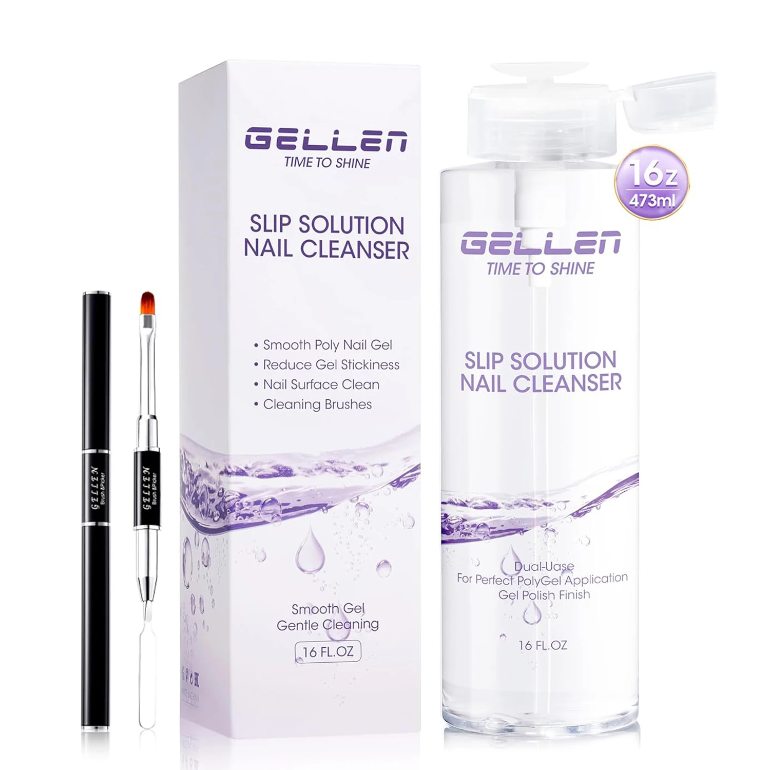 GELLEN 473 مل 16 أوقية منظف الأظافر بولي جل الأظافر زلة الحل تصميم زجاجة المضخة مع فرشاة المهنية مزيل طلاء الأظافر السائل