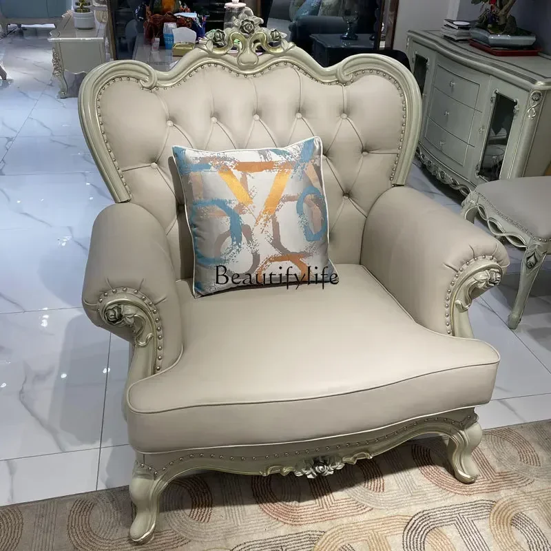 

ls 35French small apartment leather sofa 123 combination light luxury living room solid wood piano paint