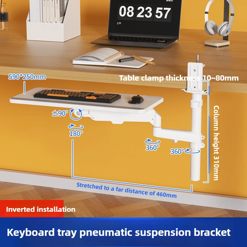 Under Desk Keyboard Tray Ergonomic Floating Pull-Out Shelf Adjustable Foldable Keyboard Holder for Office Desk Accessories