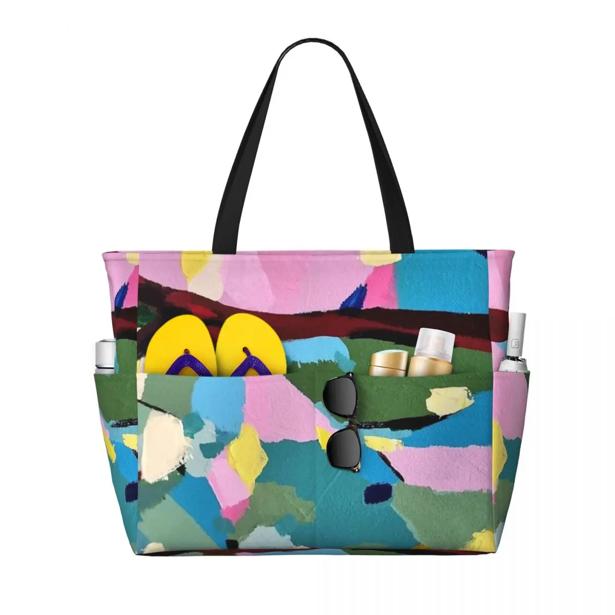 Bella borsa da viaggio da spiaggia con vernice astratta rosa, Tote Bag Holiday Shopping Out regalo di compleanno modello Multi-stile