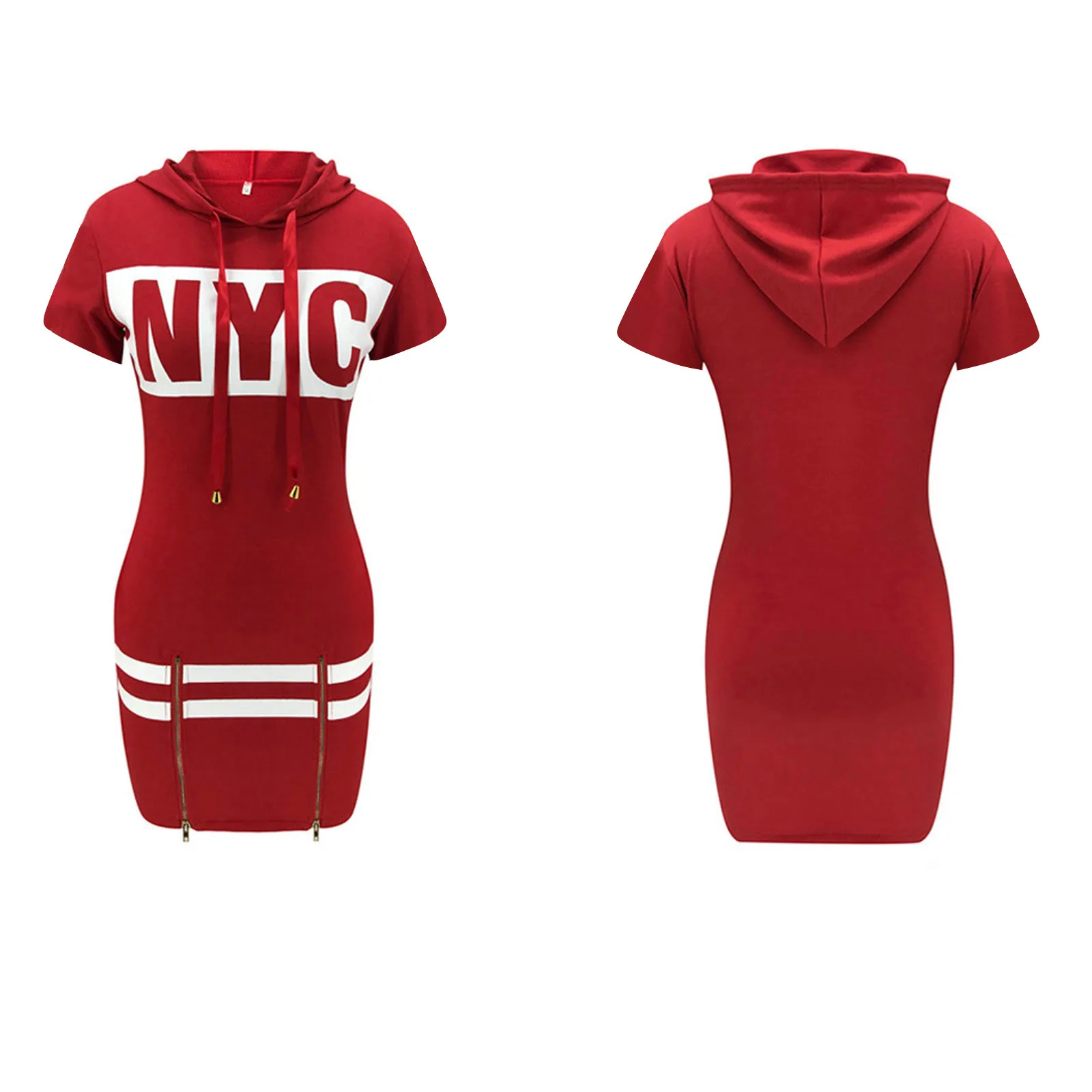 Mulheres zíper moda vestido de manga curta fino ajuste solto curto impressão com capuz pulôver vestidos túnica vestido ropa de mujer notícias