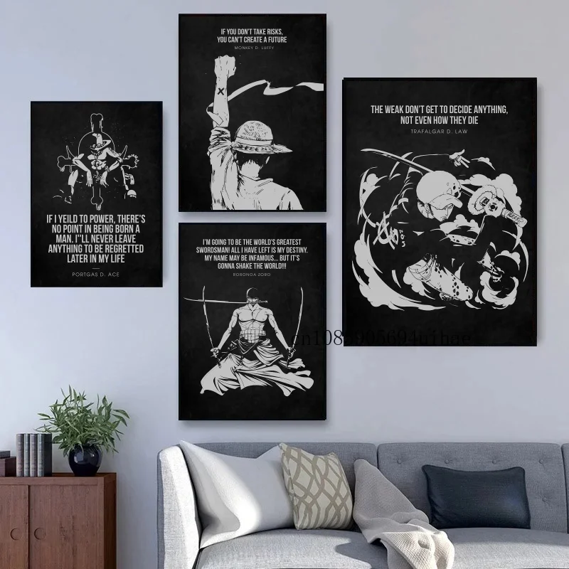 

One Piece Anime Luffy Vintage Printing Simple Style Home Bedroom Bar Door Poster Wall Art Aesthetic Room Canvas Decor Painting