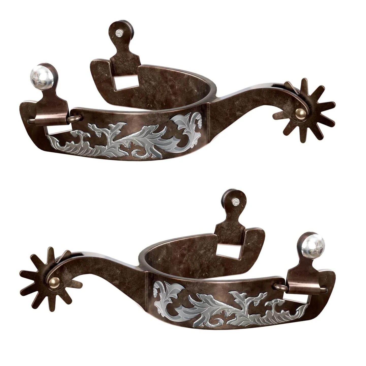 Western Cowboy Spurs, 1 Pair Horse Spurs with Rowels, Antique Horse Boot Spurs with Hand-Carved Decoration for Adult Equestrian