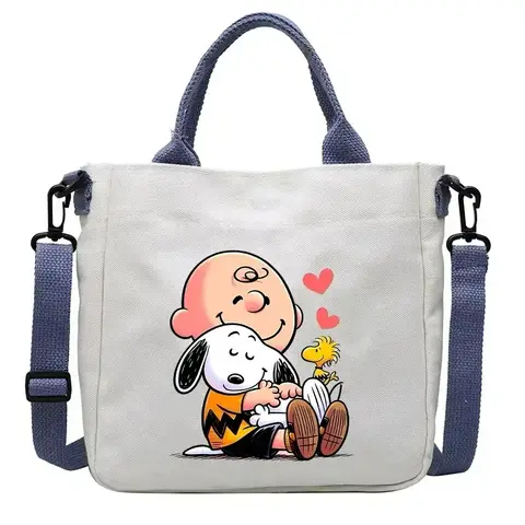 Snoopy Tecknad Söt Tryck Canvas Totes Väska Stor Kapacitet En Axelväska Flicka Axelväskor Student Bärande Skolväska Present 12 best sales Snoopy Zara - №8